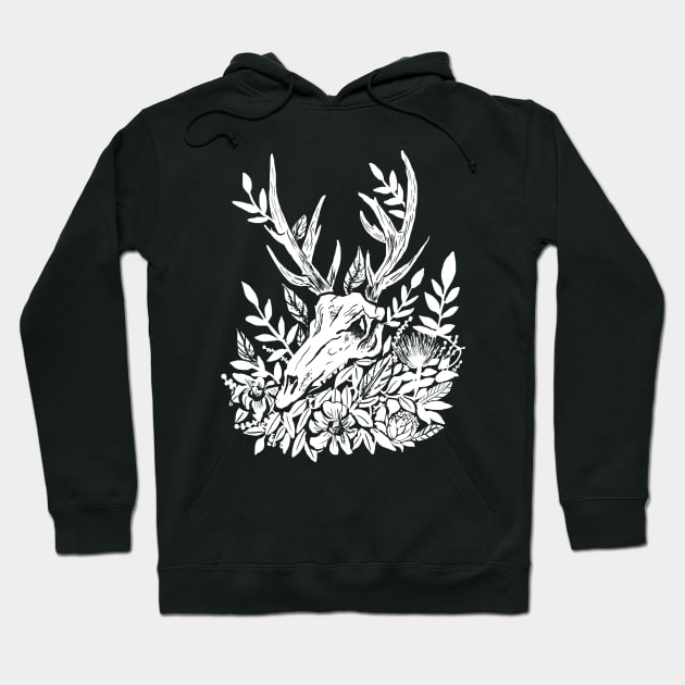 Memento Mori Deer Skull & Foliage Witchy Dark Mori Gothic Punk Hoodie by LunaElizabeth